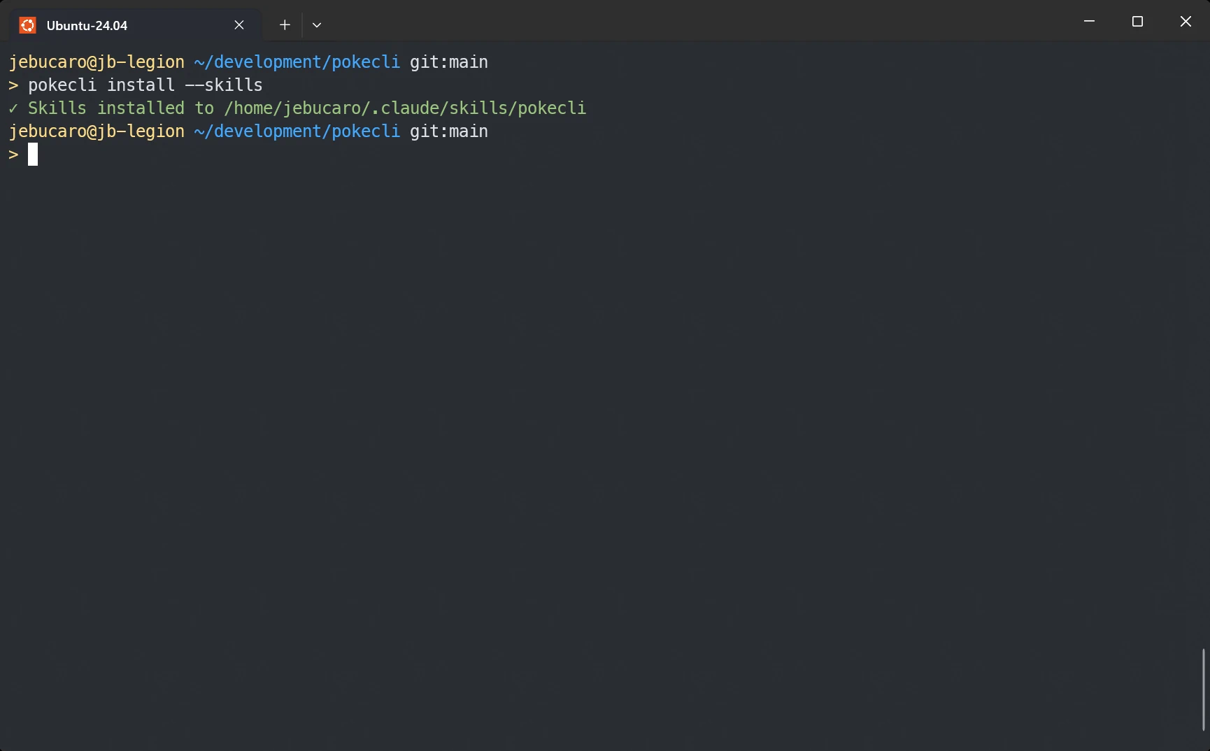 Install pokecli skills using the install command.