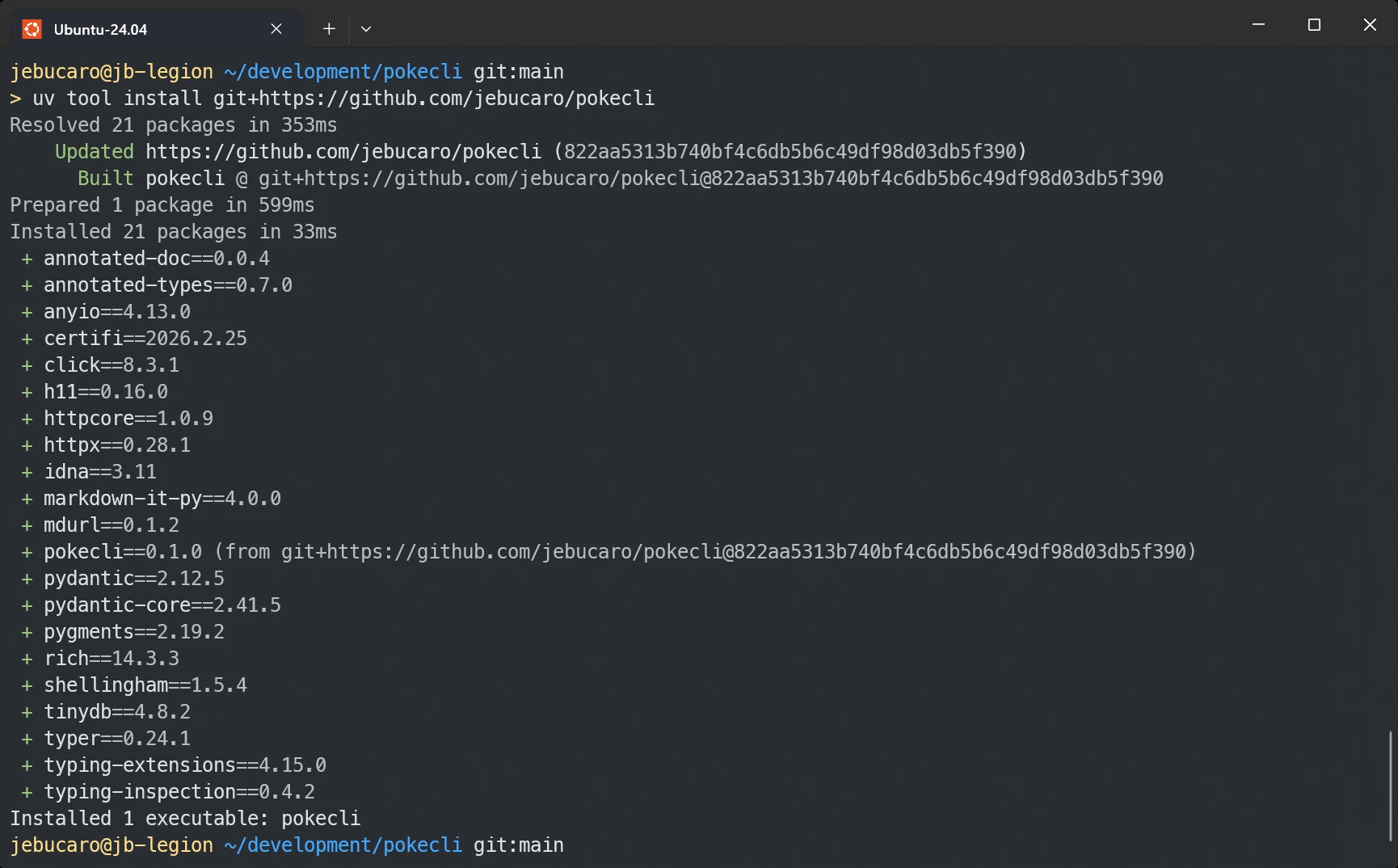 Install pokecli using the package manager uv.