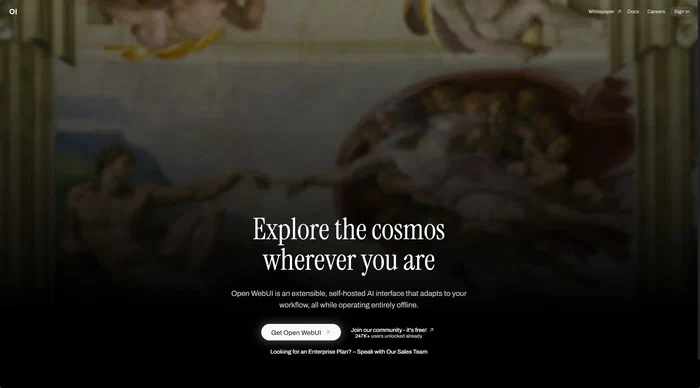 Pantalla de bienvenida y landing page de Open WebUI