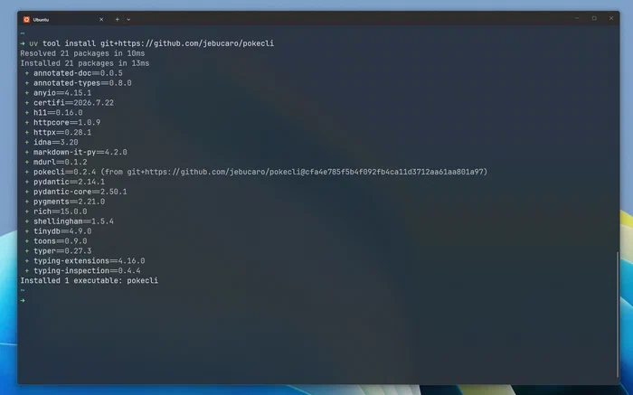 Install pokecli using the package manager uv.